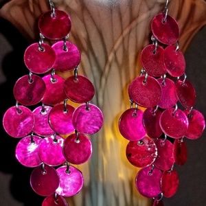 Dark Pink Shell Drop Earrings